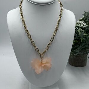 Ann Taylor Gold Tone Chain Necklace with Peach Lotus Flower Pendant New
